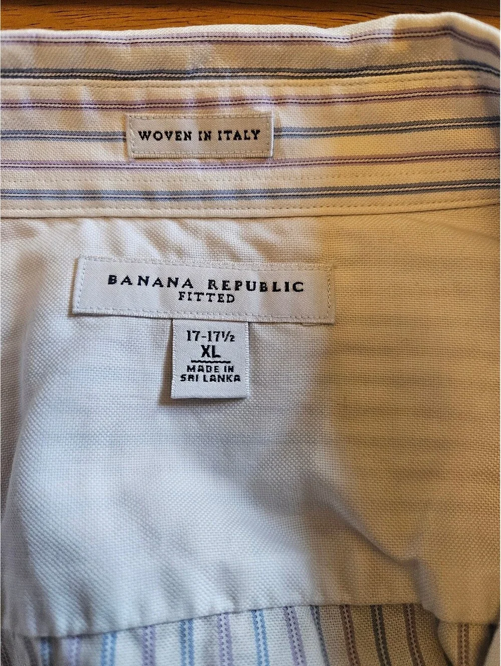 Banana Republic Striped Pattern Long Sleeve XL17 171/2 White Button Italy